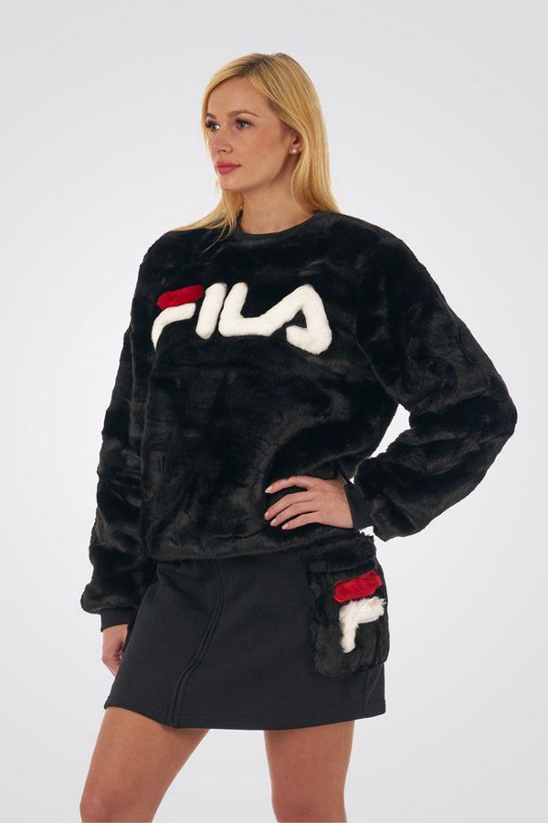 Fila Emmeline Fur Crew Neck Women's Sweatshirts - Black,NZ 531-14687